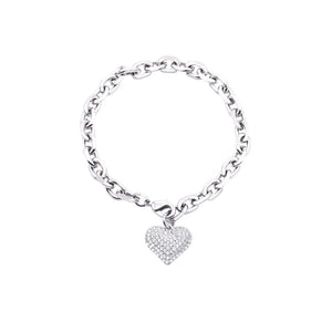 CZ Heart Charms Bracelet Silver Chains Birthday Christmas Jewelry