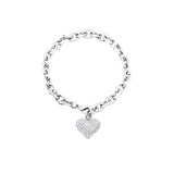 CZ Heart Charms Bracelet Silver Chains Birthday Christmas Jewelry