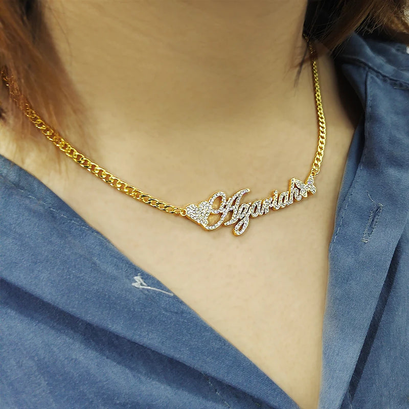 Stainless Steel Name Necklace With Butterfly Heart Choker Women Jewelry