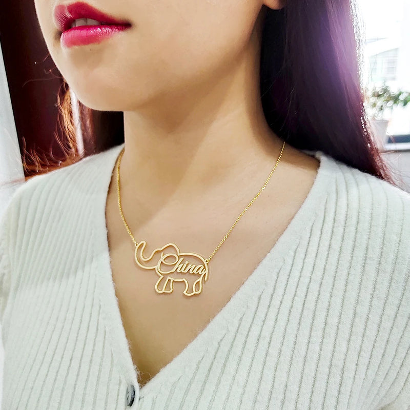 DODOAI Elephant Name Necklace Stainless Steel Choker