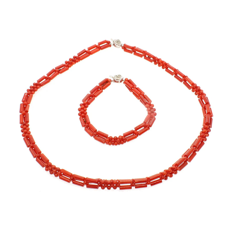 Coral Beadwork Necklace Bracelet Set Gift