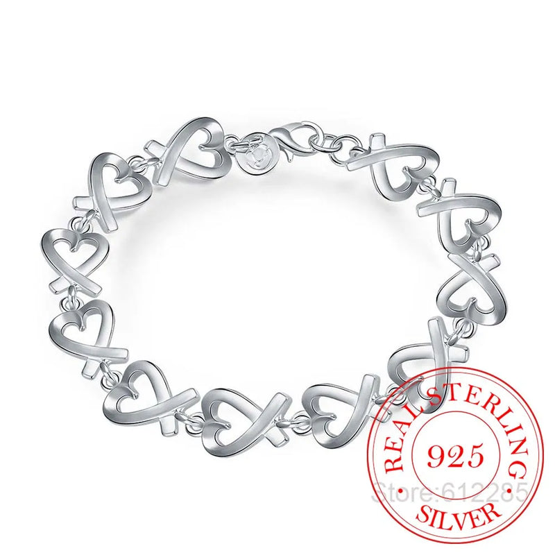 925 Silver Infinity Heart Charm Bracelet for Women