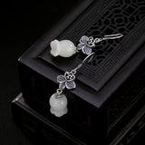 Thai Silver Lily of the Valley Earrings with Jade Tulip Flowers