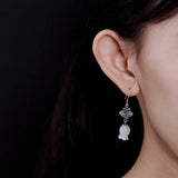 Thai Silver Lily of the Valley Earrings with Jade Tulip Flowers