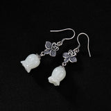 Thai Silver Lily of the Valley Earrings with Jade Tulip Flowers