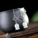 Thai Silver Lily of the Valley Earrings with Jade Tulip Flowers
