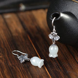Thai Silver Lily of the Valley Earrings with Jade Tulip Flowers