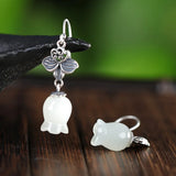 Thai Silver Lily of the Valley Earrings with Jade Tulip Flowers