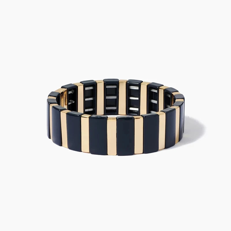 Geometric Rainbow Bangles Stretch Alloy Paint Women Cuff Bracelets