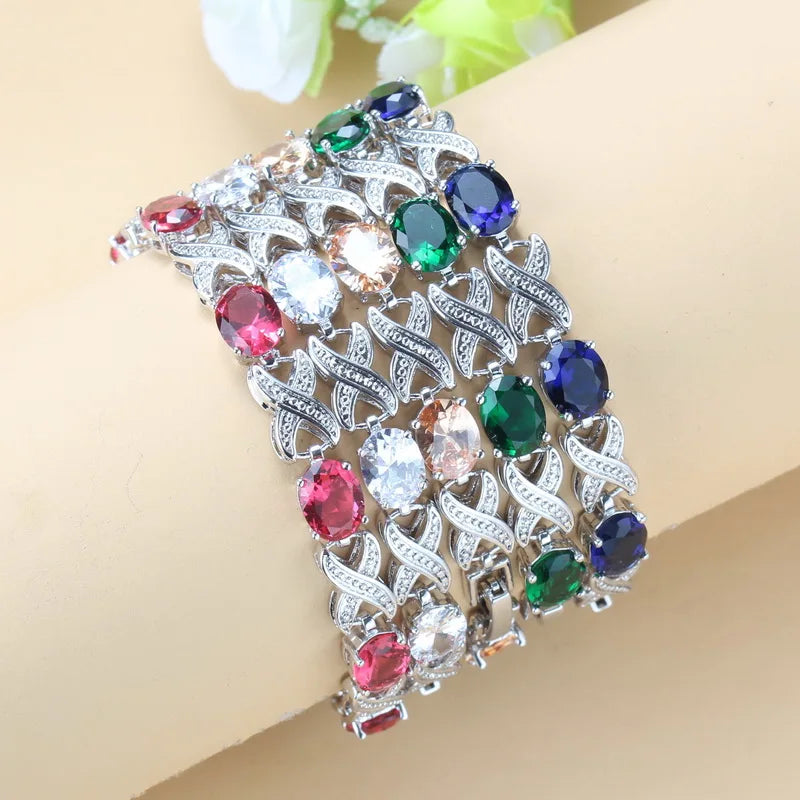 Zircon Silver Chain Link Bracelet For Women
