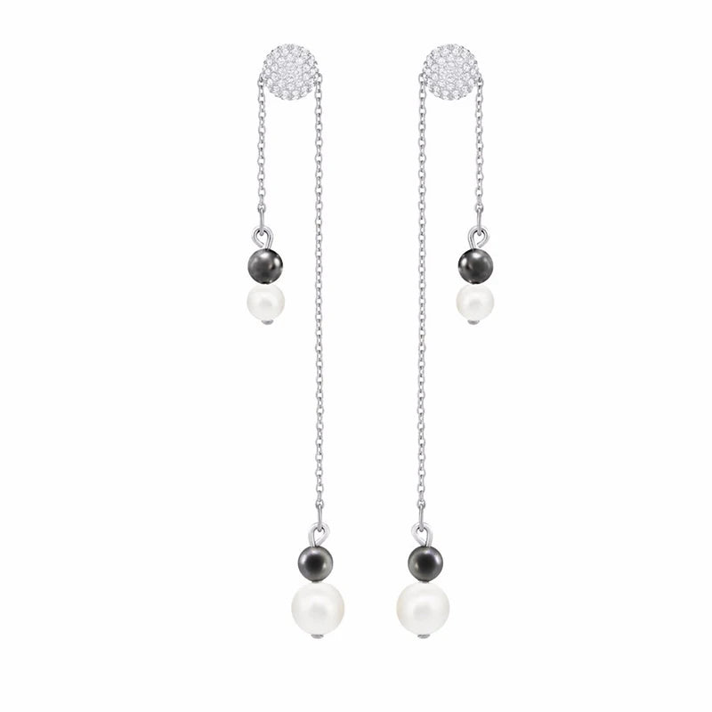 Double Chain Crystal Pearl Earrings Romantic Gift