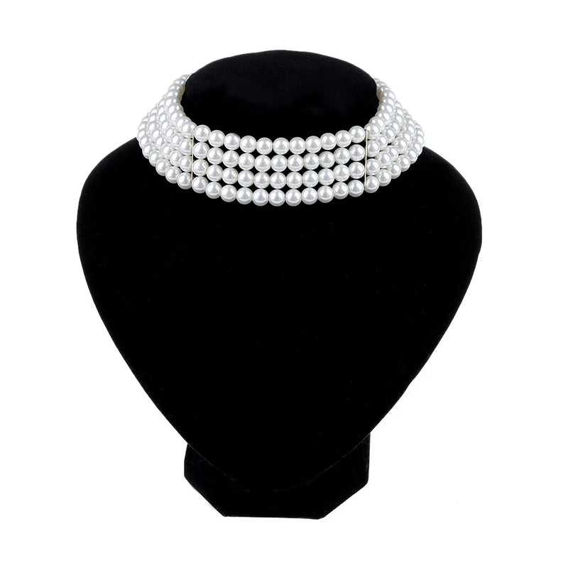 Layer Chains Pearl Necklaces Party Wedding Bride Necklace Choker