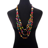Long Coconut Shell Necklace Women Boho Multicolor Wood Beads Ethnic