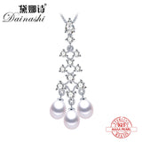 Freshwater Pearl Pendant Necklace 925 Sterling Silver Zircon Crystal Jewelry
