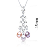 Freshwater Pearl Pendant Necklace 925 Sterling Silver Zircon Crystal Jewelry