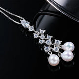 Freshwater Pearl Pendant Necklace 925 Sterling Silver Zircon Crystal Jewelry