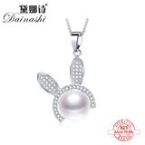 Freshwater Pearl Rabbit Zircon Necklace Pendants 925 Sterling Silver