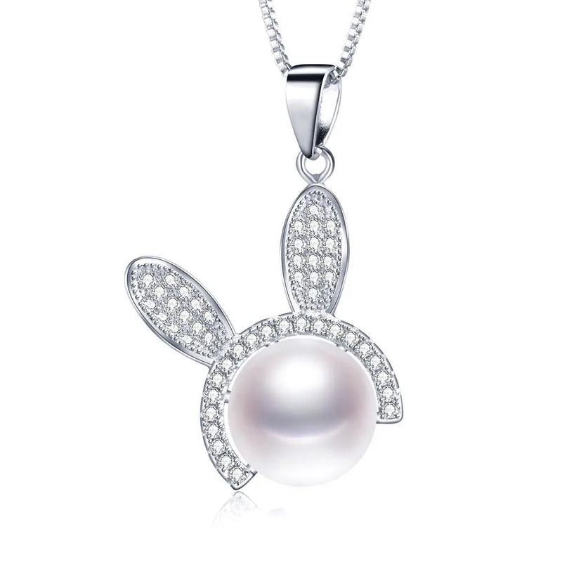 Freshwater Pearl Rabbit Zircon Necklace Pendants 925 Sterling Silver