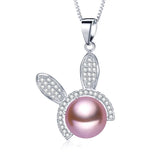 Freshwater Pearl Rabbit Zircon Necklace Pendants 925 Sterling Silver