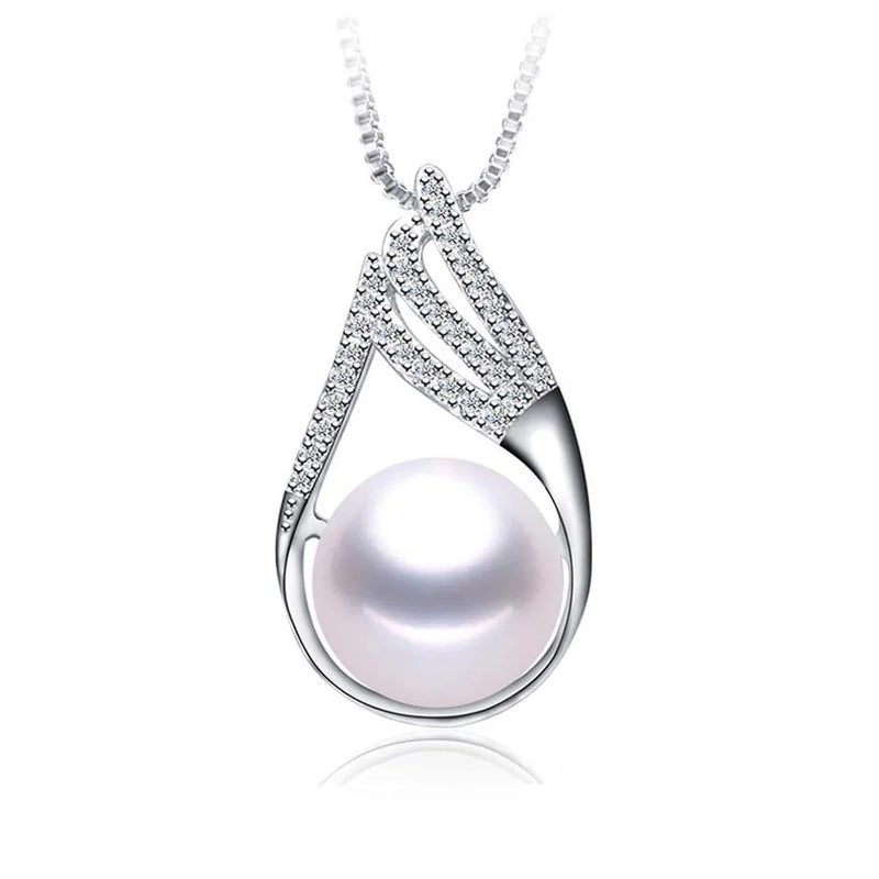 Freshwater Pearl Pendant with Zircon 925 Sterling Silver Necklace
