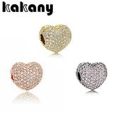 Romantic Pave Heart Clip Beads for Women's Charm Jewelry