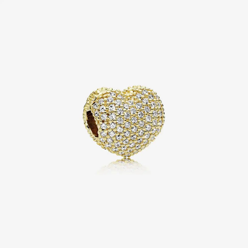 Romantic Pave Heart Clip Beads for Women's Charm Jewelry