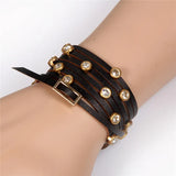 Multilayer Rhinestone Wrap Leather Bracelet Vintage Brown