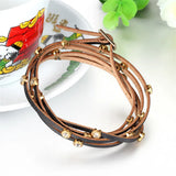 Multilayer Rhinestone Wrap Leather Bracelet Vintage Brown