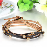 Multilayer Rhinestone Wrap Leather Bracelet Vintage Brown