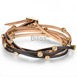 Multilayer Rhinestone Wrap Leather Bracelet Vintage Brown