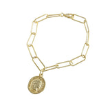 925 Link Chain Bracelet with Portrait Coin Pendant for Women