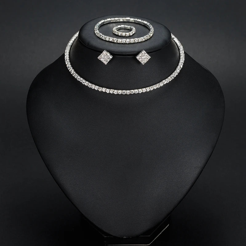 Silver Rhinestone Bridal Jewelry Wedding Set