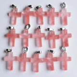 50pcs Watermelon Red Stone Cross Pendants for Necklaces Jewelry Making