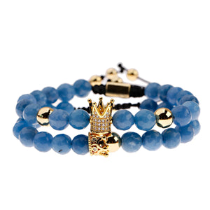 Crystal Beads Couple Bracelet Classic CZ Crown&Queen Charm Macrame