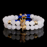 Crystal Beads Couple Bracelet Classic CZ Crown&Queen Charm Macrame