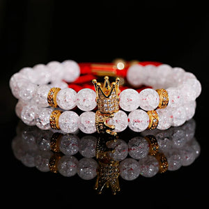 Crystal Beads Couple Bracelet Classic CZ Crown&Queen Charm Macrame