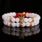 Crystal Beads Couple Bracelet Classic CZ Crown&Queen Charm Macrame