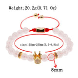Crystal Beads Couple Bracelet Classic CZ Crown&Queen Charm Macrame