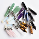 Amethyst Lapis Tiger Eye Stone Pillar Charms Pendants 10x32mm 24pcs