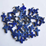 Lot of 20 Natural Lapis Lazuli Cross Pendants for Jewelry Making