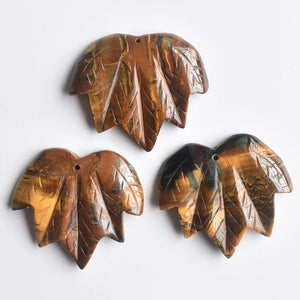 Tiger Eye Stone Maple Leaf Pendants for Necklace Making 3pcs