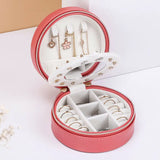 Portable Round Jewelry Box Travel Zipper Earring Storage Case