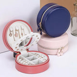 Portable Round Jewelry Box Travel Zipper Earring Storage Case