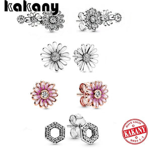 925 Sterling Silver Pink Daisy Honeycomb Triple Earrings