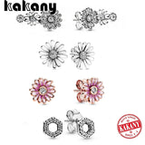 925 Sterling Silver Pink Daisy Honeycomb Triple Earrings