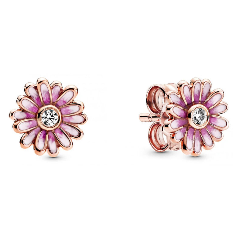 925 Sterling Silver Pink Daisy Honeycomb Triple Earrings