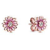 925 Sterling Silver Pink Daisy Honeycomb Triple Earrings
