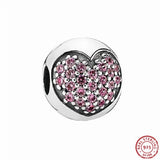925 Silver Pink Crystal Heart Beads for DIY Jewelry Making