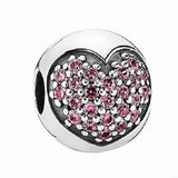 925 Silver Pink Crystal Heart Beads for DIY Jewelry Making