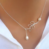 Cross Leaves Simulated Pearl Pendant Necklace